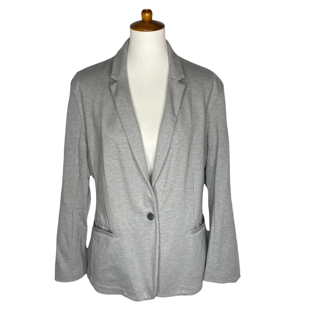 Old Navy Knit Blazer Jacket Heather Gray Rayon Womens XL Classic Casual Preppy